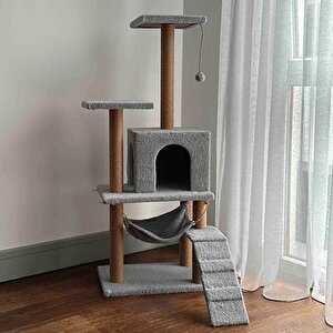 Pet B-07 Hamaklı Yuvalı Lüx Kedi Tırmalama Oyun Evi Gri