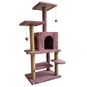 Pet Y01 Salıncaklı Yuvalı Lüx Kedi Tırmalama Oyun Evi Gül Kurusu