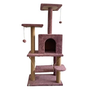 Pet Y01 Salıncaklı Yuvalı Lüx Kedi Tırmalama Oyun Evi Gül Kurusu