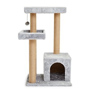 Pet Kulübeli Çift Teraslı Kedi Tırmalaması Gri