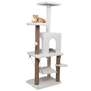 Pet Y01 Salıncaklı Yuvalı Lüx Kedi Tırmalama Oyun Evi Beyaz