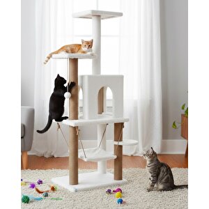 Pet Y01 Salıncaklı Yuvalı Lüx Kedi Tırmalama Oyun Evi Beyaz