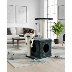 Pet Çift Basamaklı Yuvalı Kedi Tırmalaması Antrasit