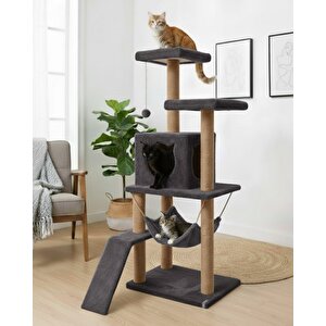 Pet S9 Kedi Tırmalama Kulesi Platformlu 124 Cm Antrasit