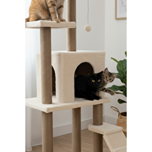 Pet Kedi Tırmalama Kedi Evi Ve Kedi Oyun Evi - Bej
