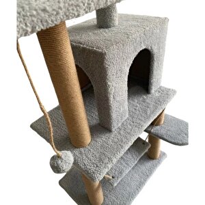 Pet Y01 Salıncaklı Yuvalı Lüx Kedi Tırmalama Oyun Evi Gri