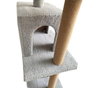 Pet Y01 Salıncaklı Yuvalı Lüx Kedi Tırmalama Oyun Evi Gri