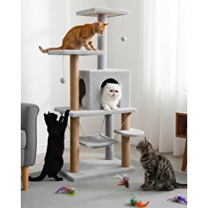Reyo Pet Y01 Salıncaklı Yuvalı Lüx Kedi Tırmalama Oyun Evi Gri