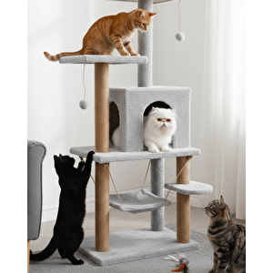 Reyo Pet Y01 Salıncaklı Yuvalı Lüx Kedi Tırmalama Oyun Evi Gri