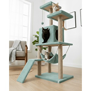 Reyo Pet S9 Kedi Tırmalama Kulesi Platformlu 124 Cm Turkuaz