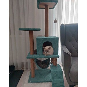 Pet B-07 Hamaklı Yuvalı Lüx Kedi Tırmalama Oyun Evi Turkuaz