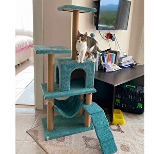 Pet B-07 Hamaklı Yuvalı Lüx Kedi Tırmalama Oyun Evi Turkuaz