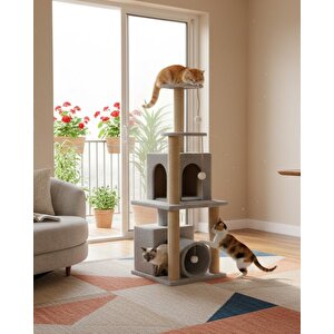 Reyo Pet T06 Kedi Oyun Evi Kedi Tırmalama Ve Oyun Evi Gri