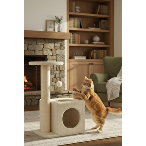 Pet Dekoratif Kedi Tırmalama Ve Oyun Evi Krem
