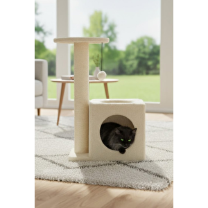 Pet Dekoratif Kedi Tırmalama Ve Oyun Evi Krem