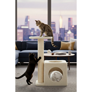 Pet Dekoratif Kedi Tırmalama Ve Oyun Evi Krem