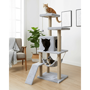 Reyo Pet S9 Kedi Tırmalama Kulesi Platformlu 124 Cm Gri