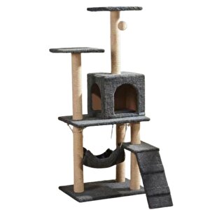 Pet B-07 Hamaklı Yuvalı Lüx Kedi Tırmalama Oyun Evi Antrasit