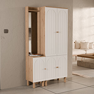 Set 5089-5084 Rapsody Sol Aynalı 5 Kapaklı (membran) 5 Askılı Bohem Portmanto Sepet-beyaz