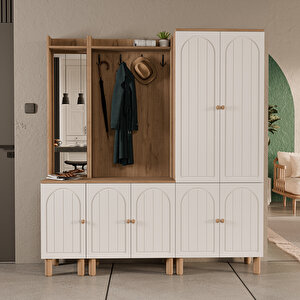 Set 5089-5072-5084 Rapsody Sol Aynalı 7 Kapaklı (membran) 9 Askılı Bohem Portmanto Sepet-beyaz