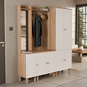 Set 5089-5072-5084 Rapsody Sol Aynalı 7 Kapaklı (membran) 9 Askılı Bohem Portmanto Sepet-beyaz