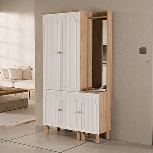 Set 5084-5088 Rapsody Sağ Aynalı 5 Kapaklı (membran) 5 Askılı Bohem Portmanto Sepet-beyaz