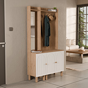 Set 5089-5072 Rapsody Sol Aynalı 3 Kapaklı (membran) 4 Askılı Bohem Portmanto Sepet-beyaz