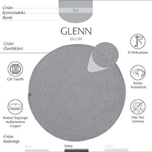 Glenn 612 Gri Banyo Halısı Yuvarlak Hol Halısı Hasır Dokulu Banyo Paspası Mutfak Halısı 150x150 cm