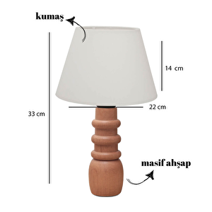 Baum Masif Ahşap Abajur Krem Kumaş Başlık Masa Lambası