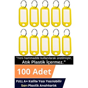 Plastik Anahtarlık Etiket Kimlik Isimlik Yazı Yazmalık Emlakçı Anahtarlığı Sarı Renkli 100 Adet