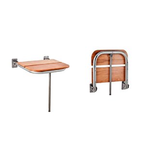 Paslanmaz Engelli Banyo Duş Oturağı Katlanır Ahşap Oturaklı