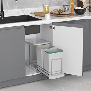 Çöp Kovası Teleskopik Raylı Plastik Gövde 12+12lt Gri