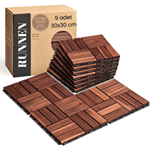 Runnen Yer Karosu 9 Adet 1 Koli Bahçe Banyo Deck Ahşap Karo Masif Yer Döşemesi Balkon Deck