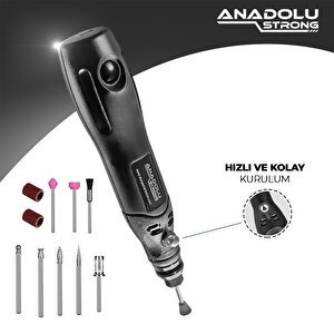 Anadolustrong 3 Kademeli Şarjlı Mini Taşlama Gravür Dremel Seti 10 Parça