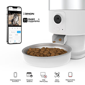 Akıllı Çelik Kedi Mama Kabı, 5 L Geniş Hazne, Wi-fi Mobil Uygulama Ile Uzaktan Kontrol, 1080 P Kamera, Sesli İletişim Kurulabilen Premium Otomatik Mama Kabı X8605