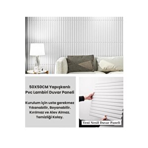 50cm X 50cm 1 Adet 3d Abs Malzeme Pvc Dayanıklı Duvar Paneli Silinebilir Lambiri Model Beyaz Panel