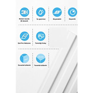 50cm X 50cm 1 Adet 3d Abs Malzeme Pvc Dayanıklı Duvar Paneli Silinebilir Lambiri Model Beyaz Panel