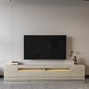 T008 Arya Işıklı Tv Sehpası Set, Traverten Traverten Açık Bej