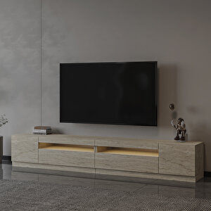 T008 Arya Işıklı Tv Sehpası Set, Traverten Traverten