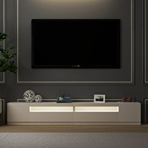 T008 Arya Işıklı Tv Sehpası Set, Parlak Beyaz Parlak Beyaz Parlak Beyaz