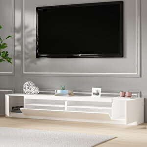 T008 Arya Işıklı Tv Sehpası Set, Parlak Beyaz Parlak Beyaz Parlak Beyaz