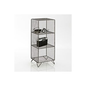 Metal Telli 3 Gözlü Kafes Grid Raf - Siyah