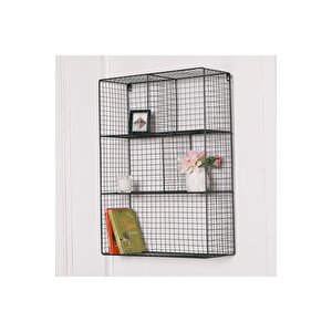 Grid Wall Metal Kitaplık 5 Gözlü Duvar Rafı- Siyah 83x55