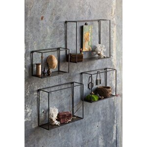 Dekoratif Mat Siyah Metal Duvar Rafı - 4’lü Set