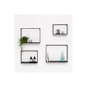 Dekoratif Mat Siyah Metal Duvar Rafı - 4’lü Set