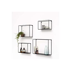 Dekoratif Mat Siyah Metal Duvar Rafı - 4’lü Set