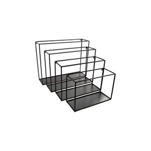 Dekoratif Mat Siyah Metal Duvar Rafı - 4’lü Set