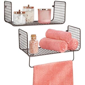 Metal Banyo & Mutfak Havlu Askılı Duvar Rafı  2li Set