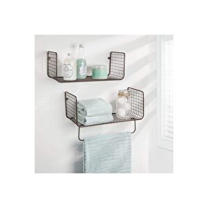Metal Banyo & Mutfak Havlu Askılı Duvar Rafı  2li Set