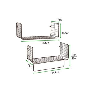 Metal Banyo & Mutfak Havlu Askılı Duvar Rafı  2li Set
